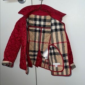 630.00 Burberry Red and Cream Quilted Puffer Jacket
